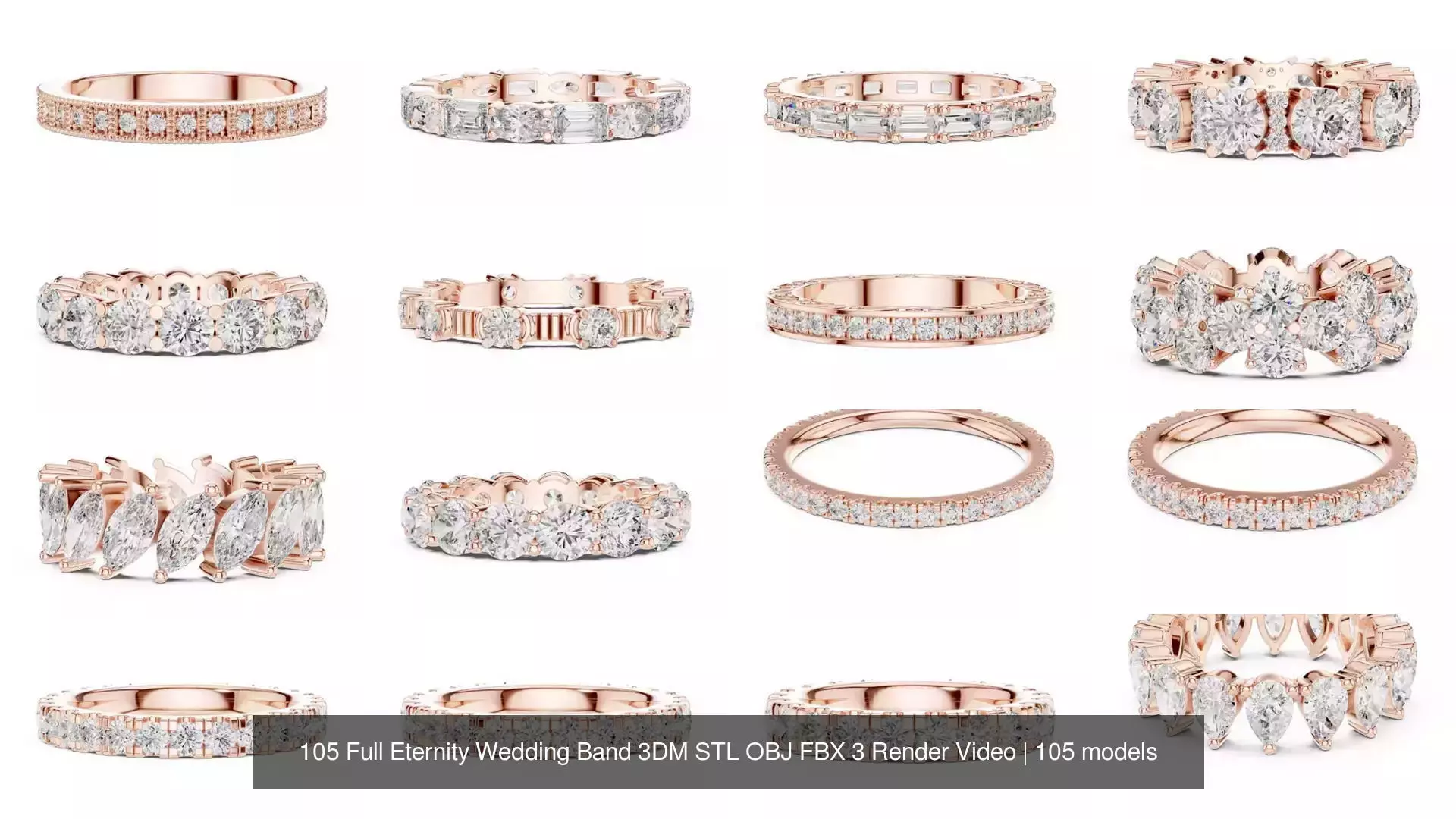105 Full Eternity Wedding Band 3DM STL OBJ FBX 3 Render Video 3D Model Collection_10
