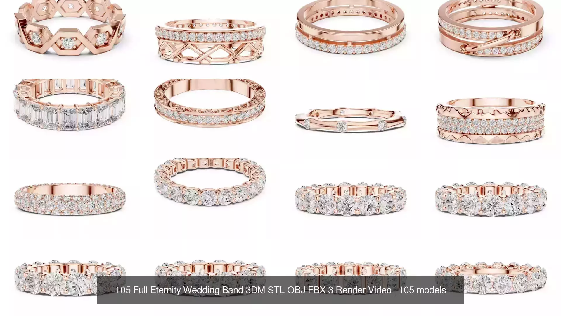 105 Full Eternity Wedding Band 3DM STL OBJ FBX 3 Render Video 3D Model Collection_3