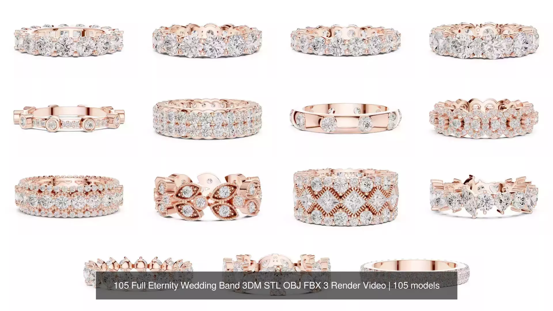 105 Full Eternity Wedding Band 3DM STL OBJ FBX 3 Render Video 3D Model Collection_5