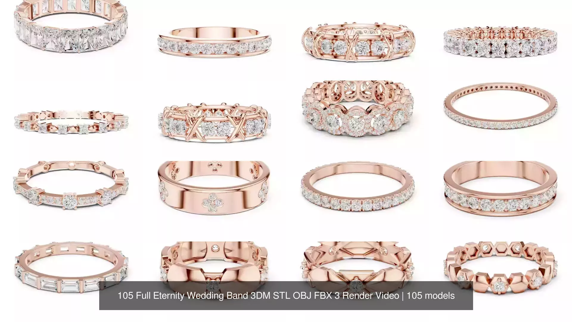 105 Full Eternity Wedding Band 3DM STL OBJ FBX 3 Render Video 3D Model Collection_1