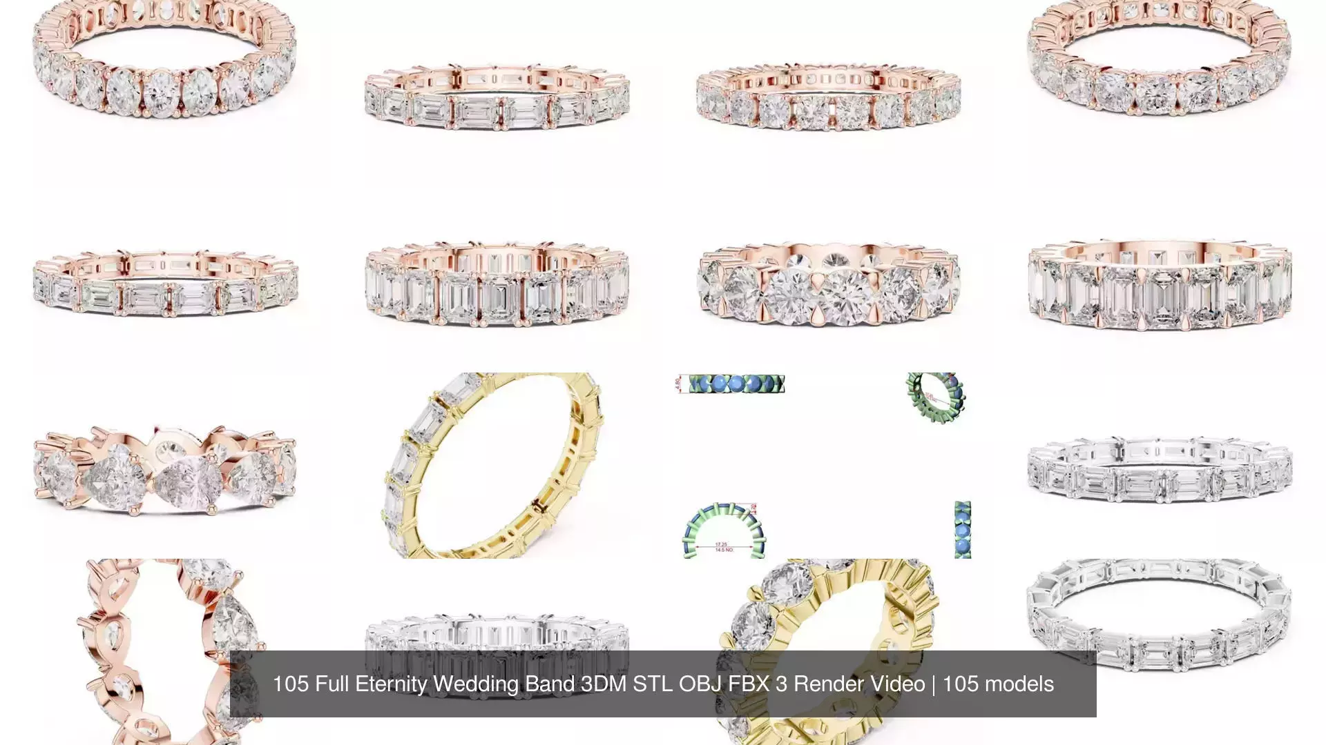 105 Full Eternity Wedding Band 3DM STL OBJ FBX 3 Render Video 3D Model Collection_12