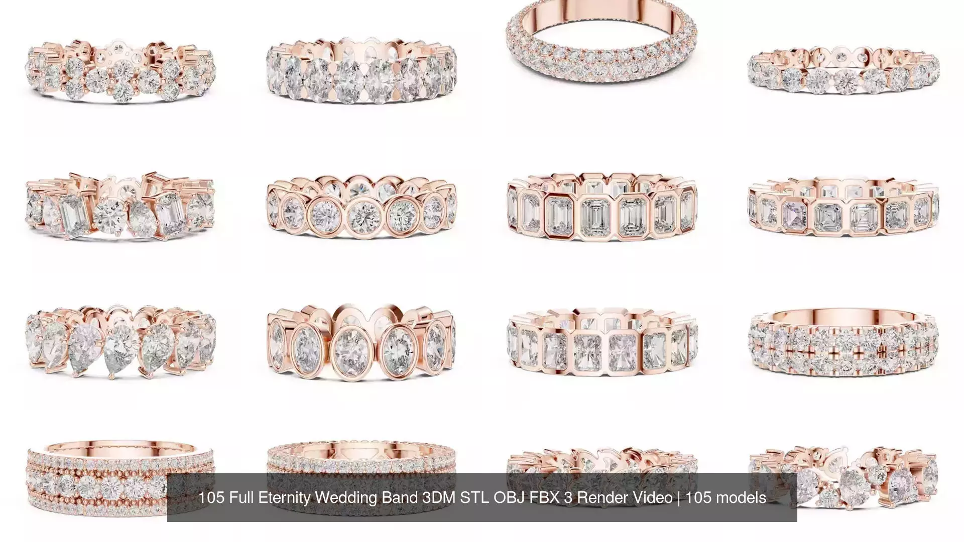 105 Full Eternity Wedding Band 3DM STL OBJ FBX 3 Render Video 3D Model Collection_9