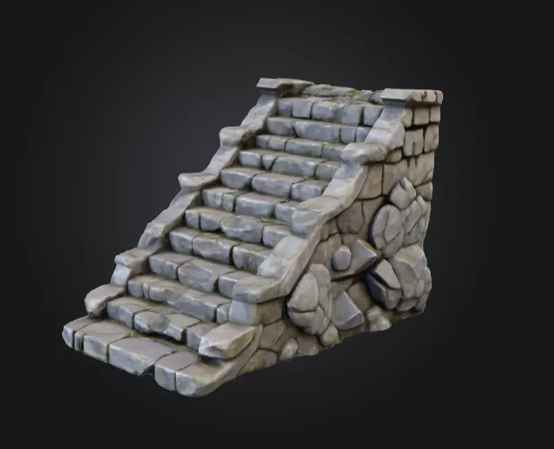 Stone Staircase Low-poly 3D model_1