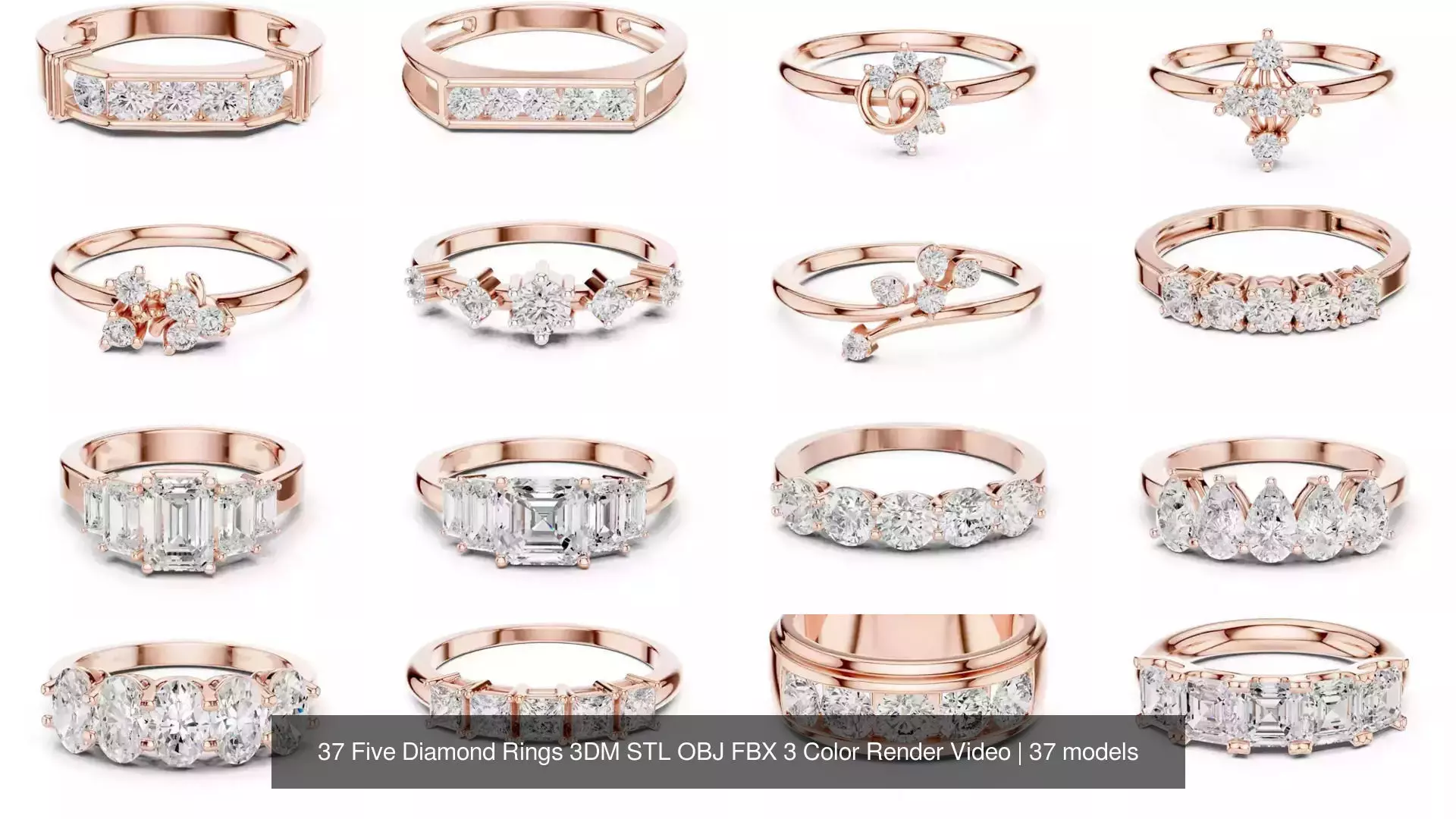 37 Five Diamond Rings 3DM STL OBJ FBX 3 Color Render Video 3D Model Collection_1