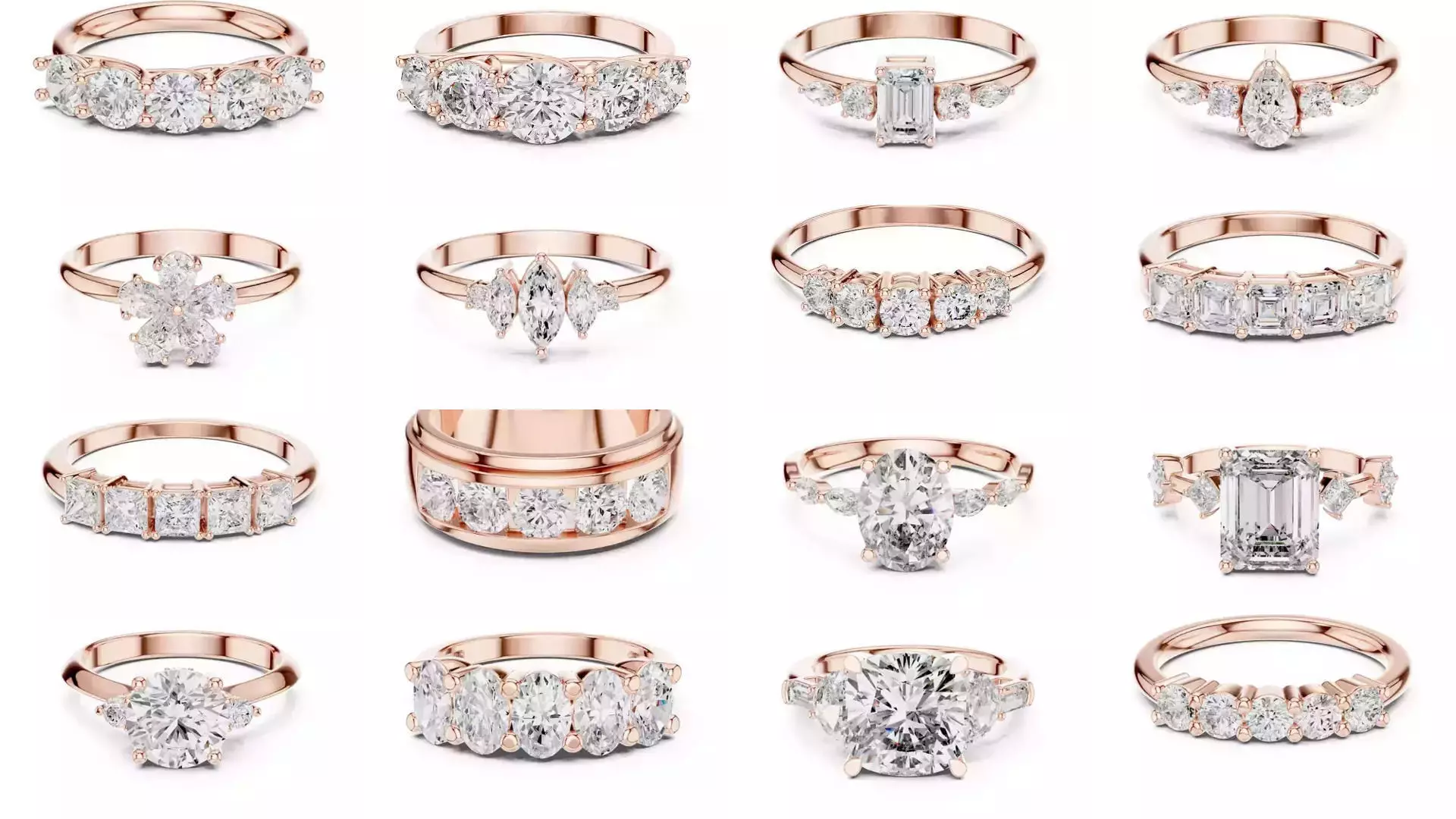 37 Five Diamond Rings 3DM STL OBJ FBX 3 Color Render Video 3D Model Collection_0