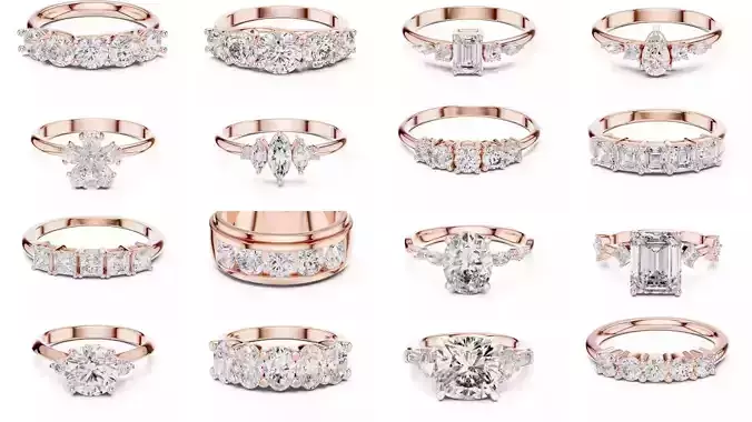 37 Five Diamond Rings 3DM STL OBJ FBX 3 Color Render Video 3D Model Collection