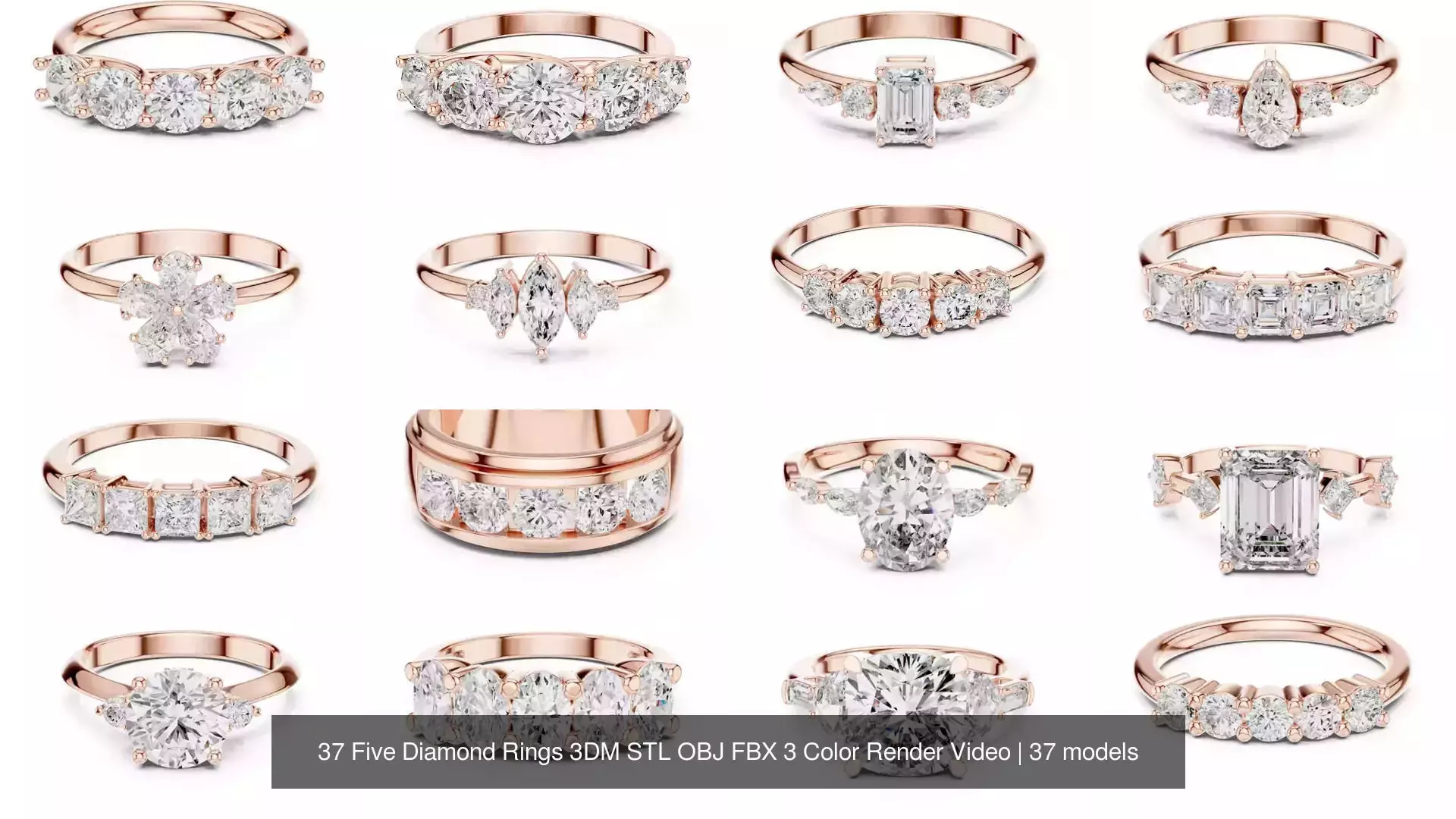 37 Five Diamond Rings 3DM STL OBJ FBX 3 Color Render Video 3D Model Collection_2