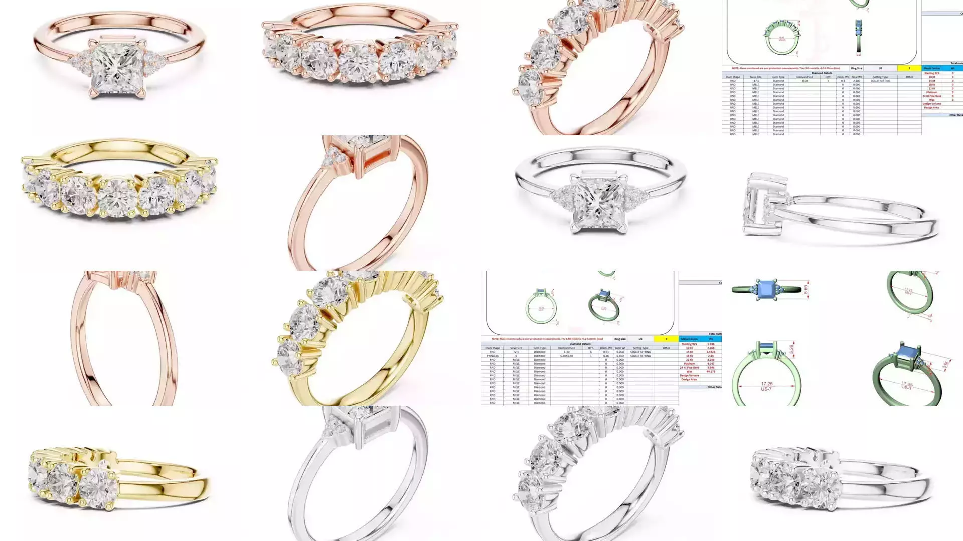 18 Seven Diamond Rings 3DM STL OBJ FBX 3 Color Render Video 3D Model Collection_1