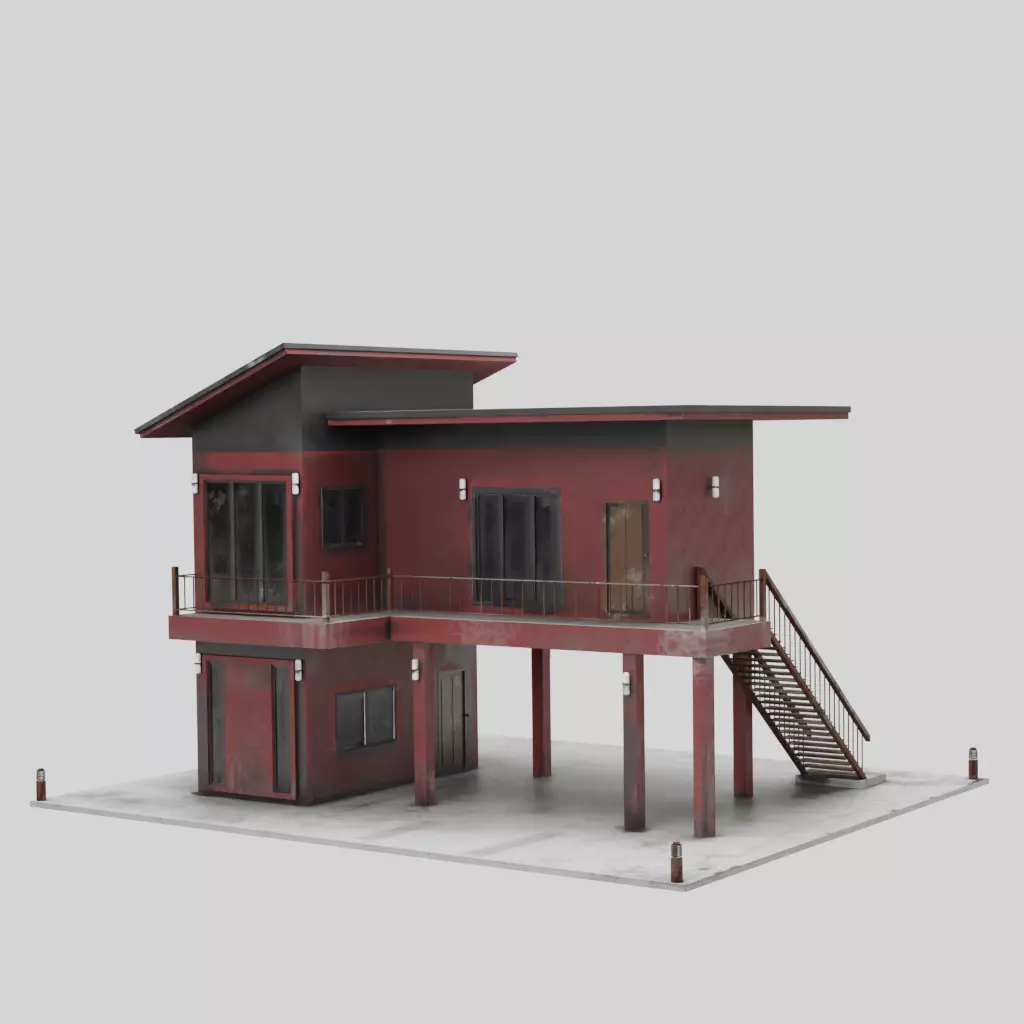 Modern Elevated House 3D model_1