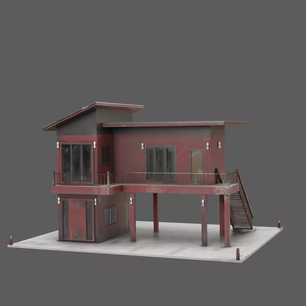 Modern Elevated House 3D model_0