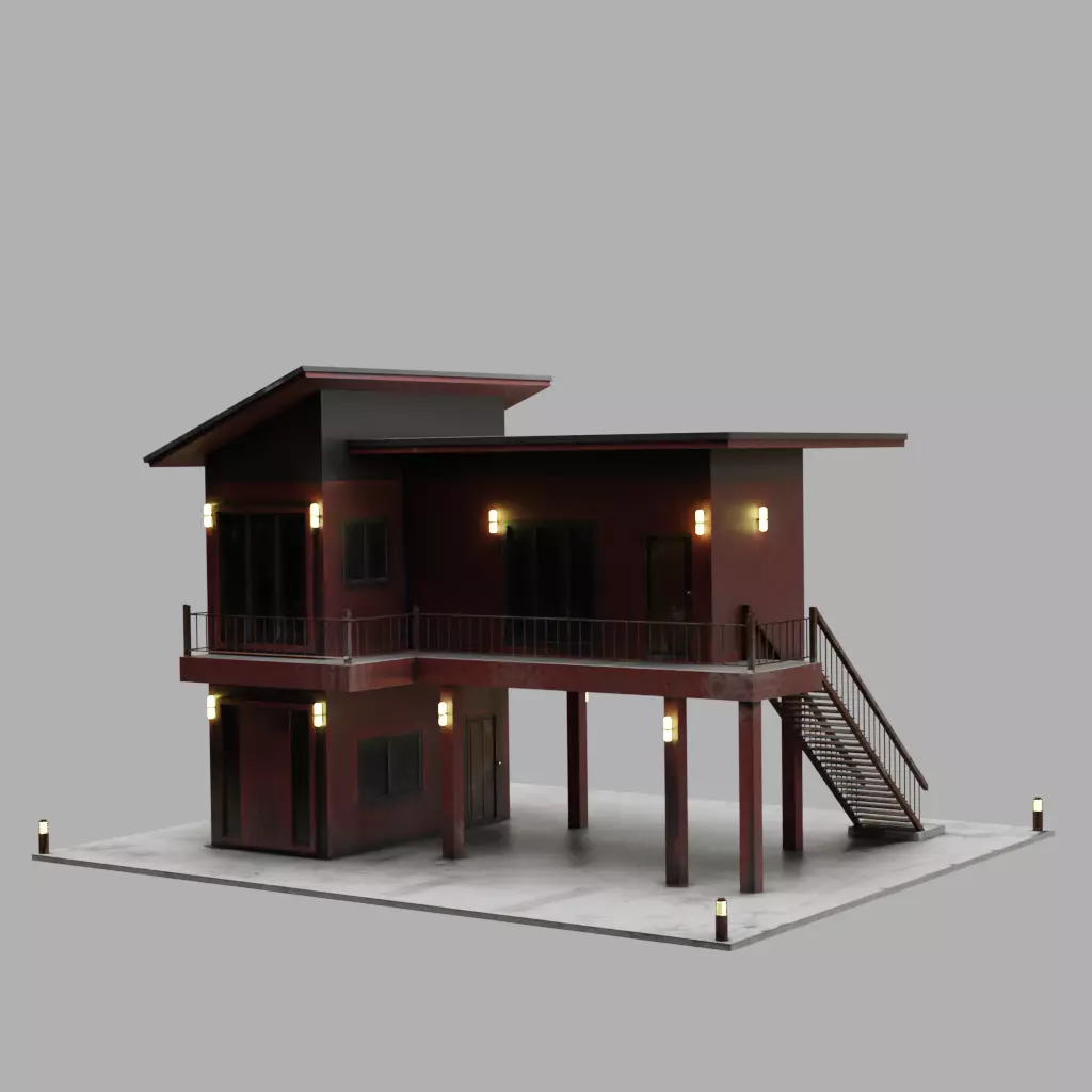 Modern Elevated House 3D model_5