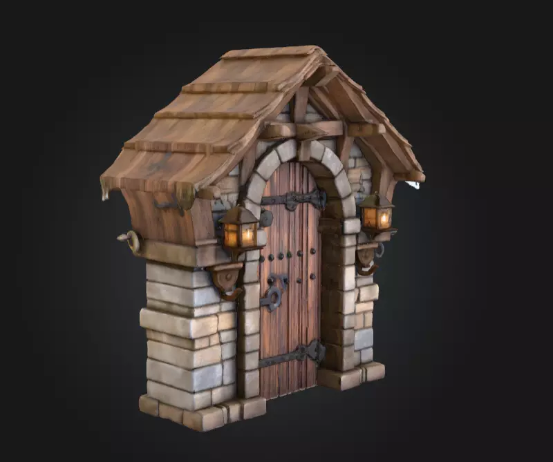 Medieval Gatehouse Door Low-poly 3D model_1