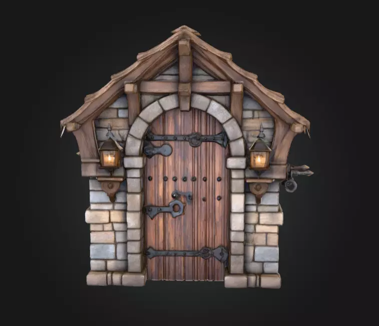 Medieval Gatehouse Door Low-poly 3D model_0