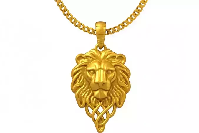 Lion Pendant 14K Gold STL 3D Model - One Inch Pendant