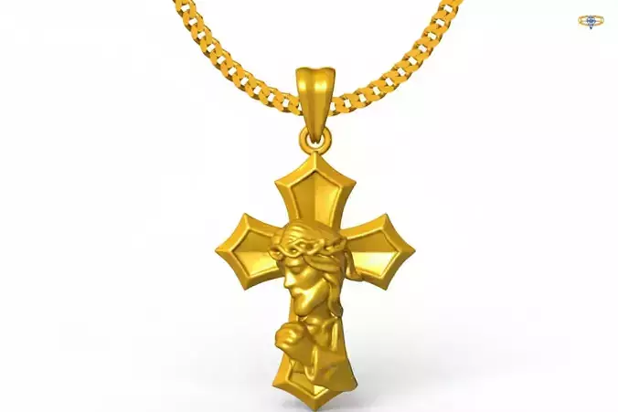 Gold Cross Pendant STL 3D Model for Jewelry - One Inch Pendant