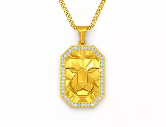 Gold Lion Pendant Necklace STL 3D Model - One Inch Pendant