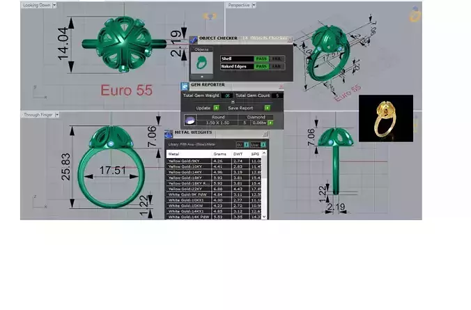 stl 3dm Ring Golden Flower with Sparkling Diamonds jr00238