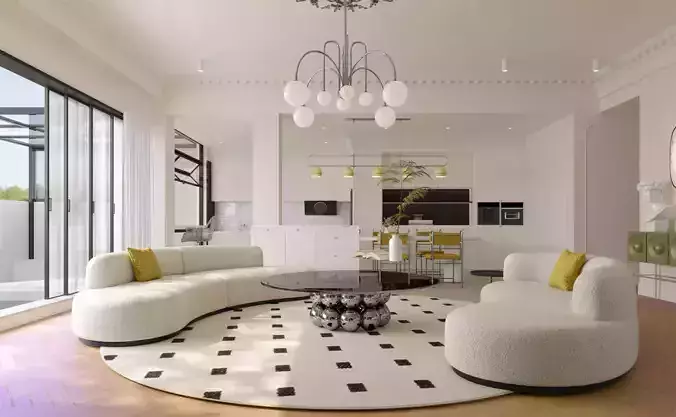 Modern living room dining room interior scenes 117