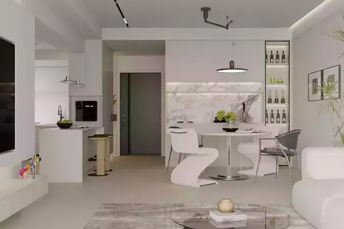 Modern living room dining room interior scenes 118 3D model