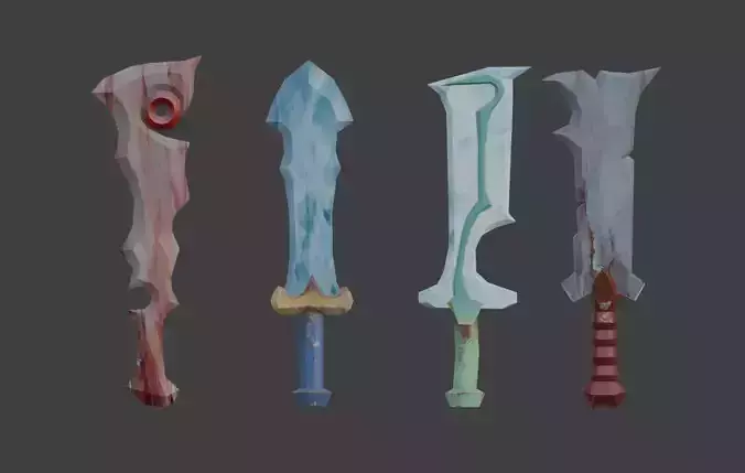 Stylised swords low-poly game ready Low-poly 3D model Low-poly 3D model