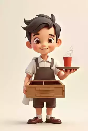 The Cafe Boy with Tray and Storage 3D print model