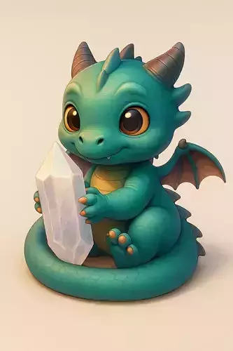 Baby Dragon with Crystal Cute Fantasy 