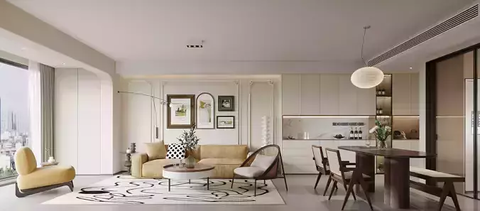 Modern living room dining room interior scenes 124