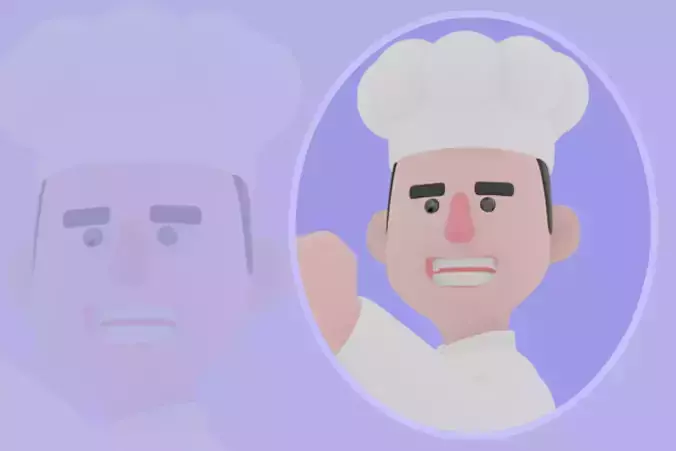 Stylized 3D Male Chef Character - Cartoon Cook Jumping Pose