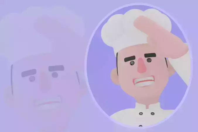 Stylized 3D Male Chef Character - Cartoon Tired Cook Saluting