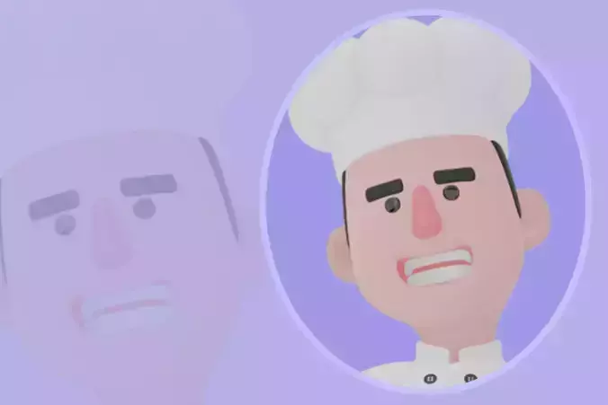 Stylized 3D Male Chef Character - Cook Leaning on Spatula