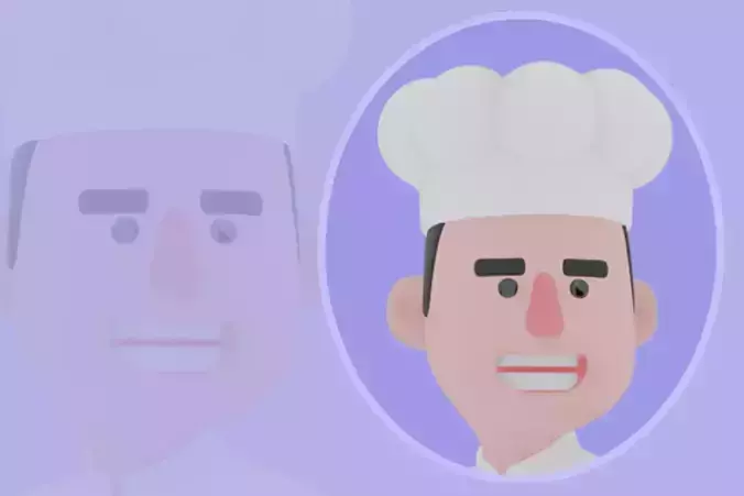 Stylized 3D Male Chef Character - Cartoon Cook Riding Spatula