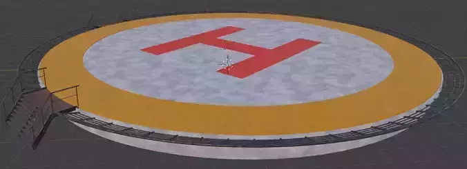 Realistic Helipad Platform with Stairs and Safety Railings 