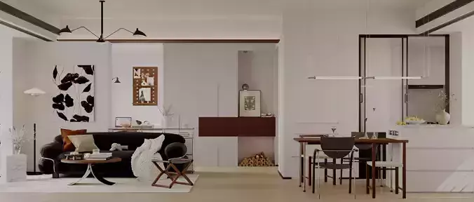 Modern living room dining room interior scenes 138