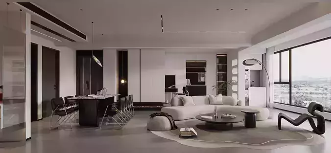 Modern living room dining room interior scenes 145