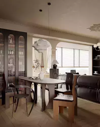 Eclectic living and dining room interior