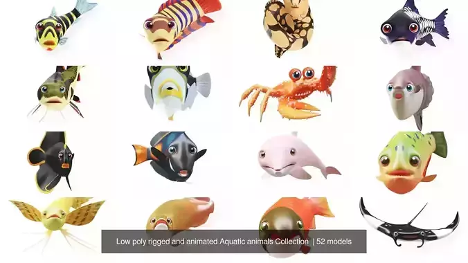 Low poly rigged and animated Aquatic animals Collection  