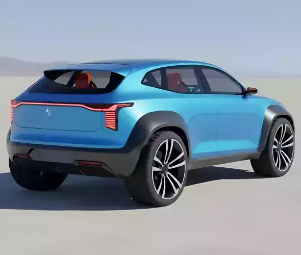 Futuristic Blue Electric SUV Concept Low-poly 3D model 5