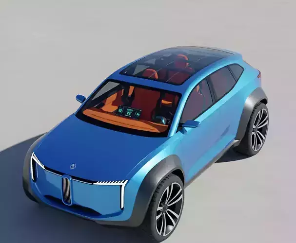 Futuristic Blue Electric SUV Concept Low-poly 3D model 2