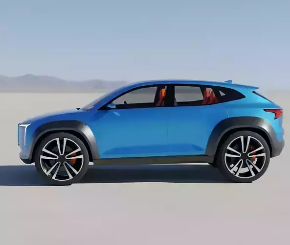 Futuristic Blue Electric SUV Concept Low-poly 3D model 3