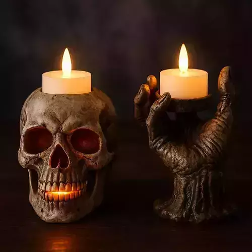 Zombie Hand Skull Candle Holder