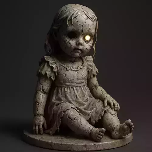 Broken Haunted Doll  Creepy Halloween 3D Model
