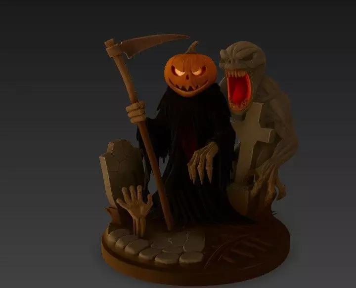 Pumpkin Reaper Halloween 3D Diorama 3D print model_3