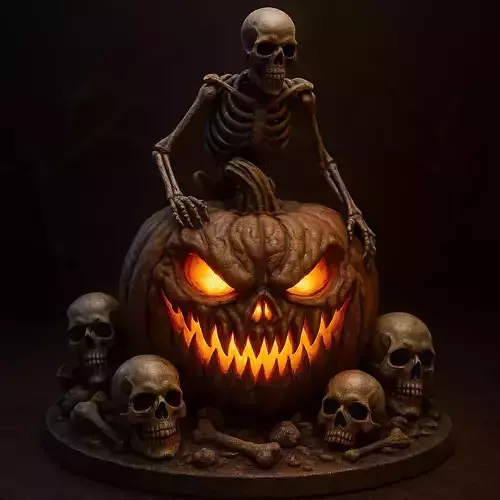 Halloween Horror Diorama  Pumpkin Skeleton  