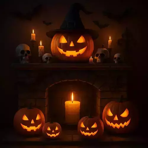 3D Halloween Fireplace Scene 
