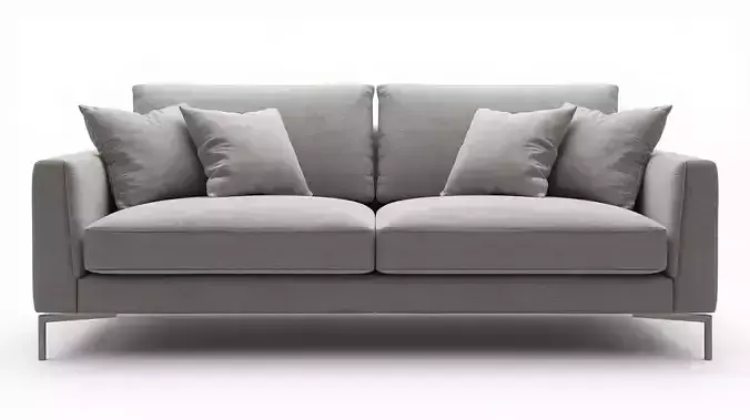 Contemporary Grey Fabric Sofa with Metal Legs 3D Model Low-poly 3D model