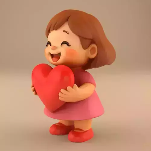 Cute Girl with Heart with 3 Bases STL Love Gift