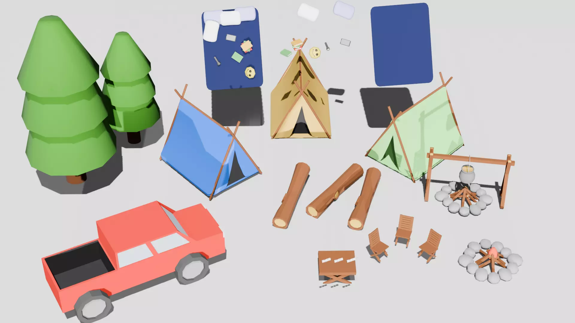 Complete low poly Camping Pack Low-poly 3D model_2