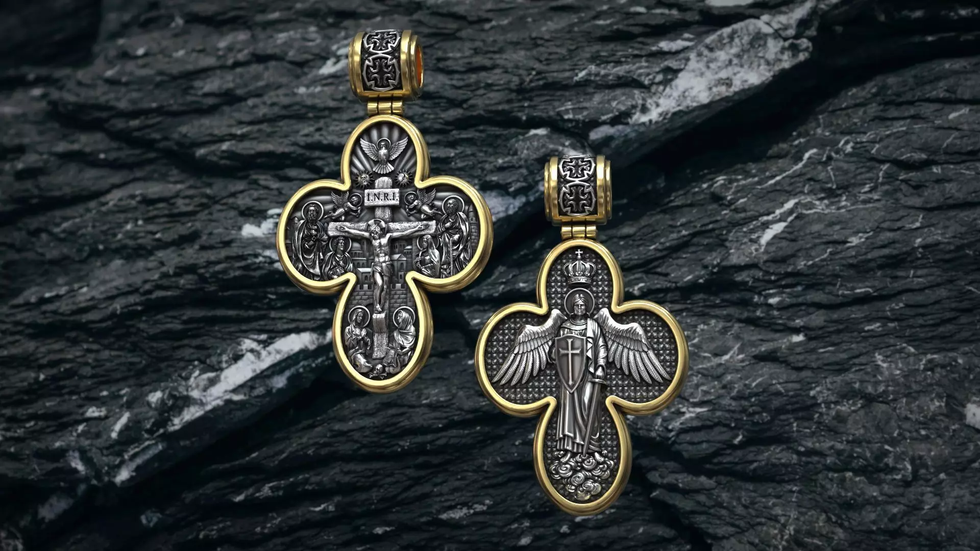 Four Leaf Clover Medal Christian Catholic Double Sided Cross 3D print model_7