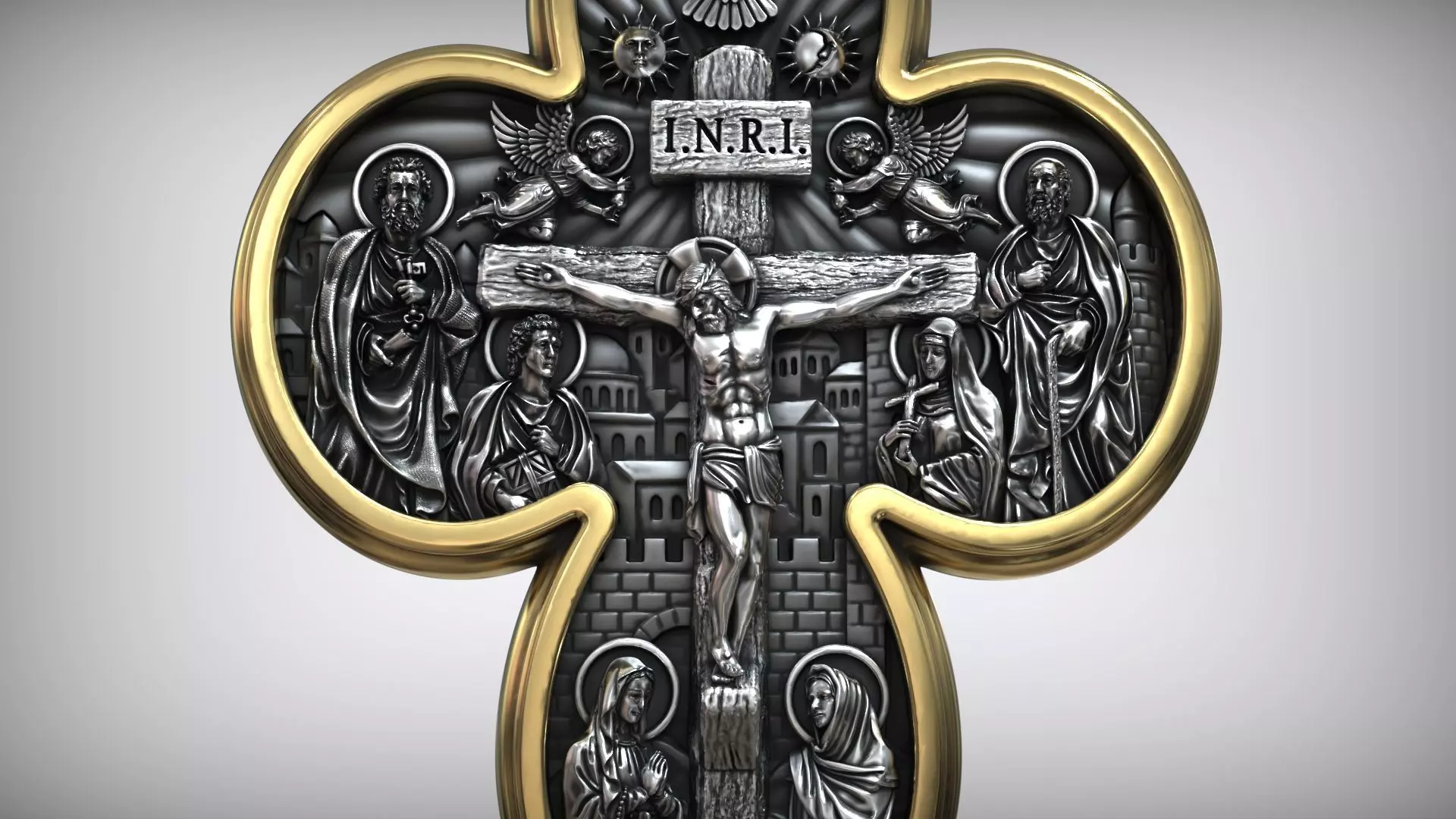 Four Leaf Clover Medal Christian Catholic Double Sided Cross 3D print model_2