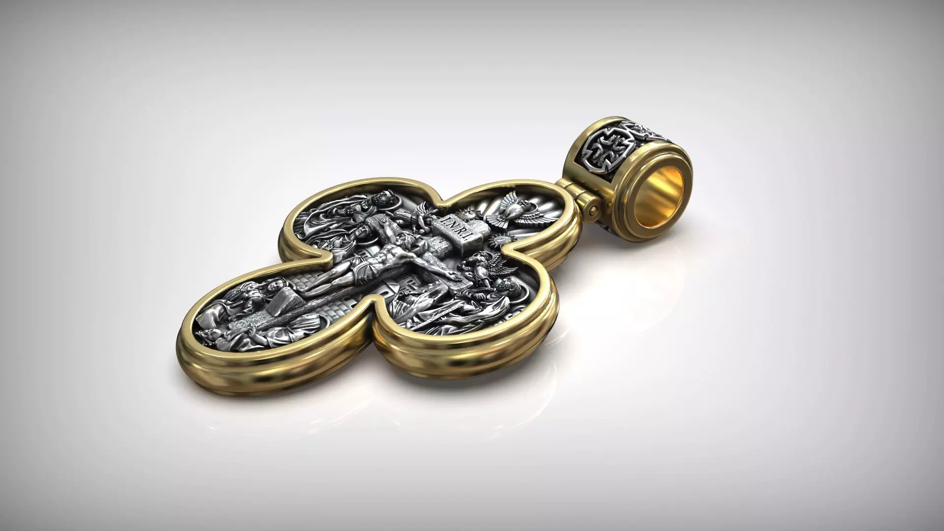 Four Leaf Clover Medal Christian Catholic Double Sided Cross 3D print model_10